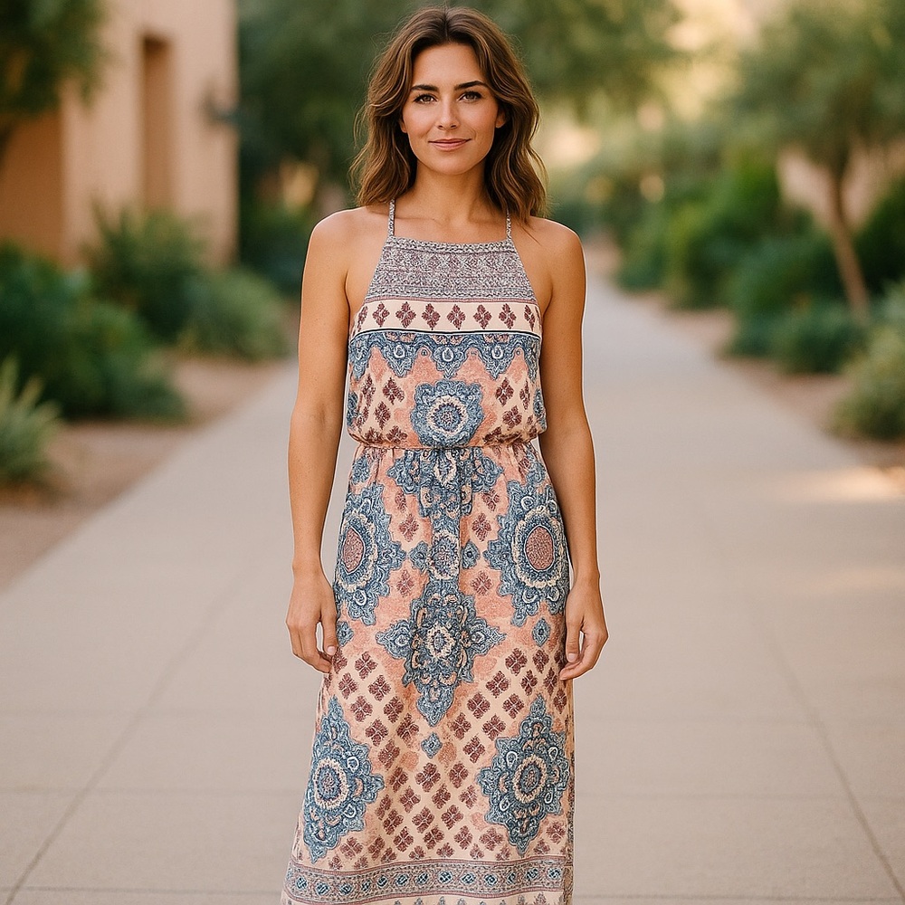 Altar'd State Blue and Light Pink Halter Sundress